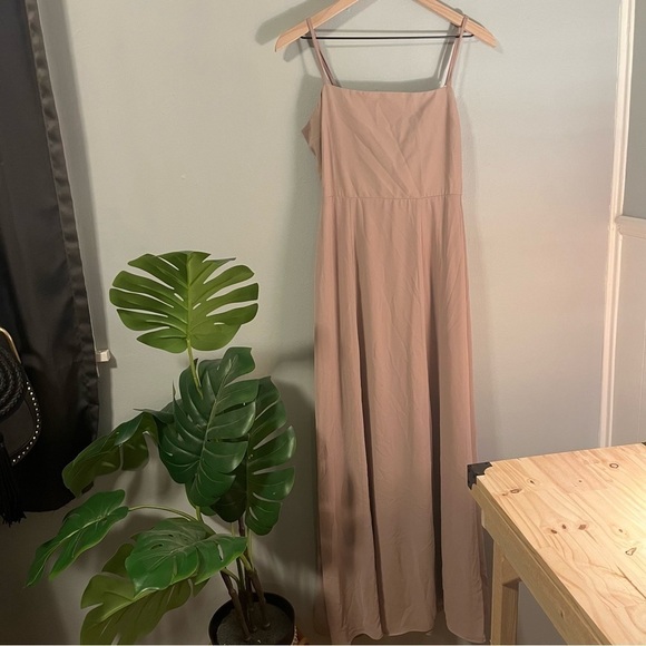 Show Me Your MUMU Lauren Tie Maxi Dress Soft Beige Chiffon Medium - Picture 3 of 8
